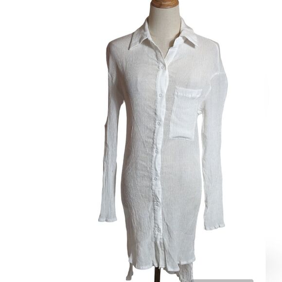 PrettyLittleThing White Sheer Mini Dress Top or Coverup - Picture 1 of 8